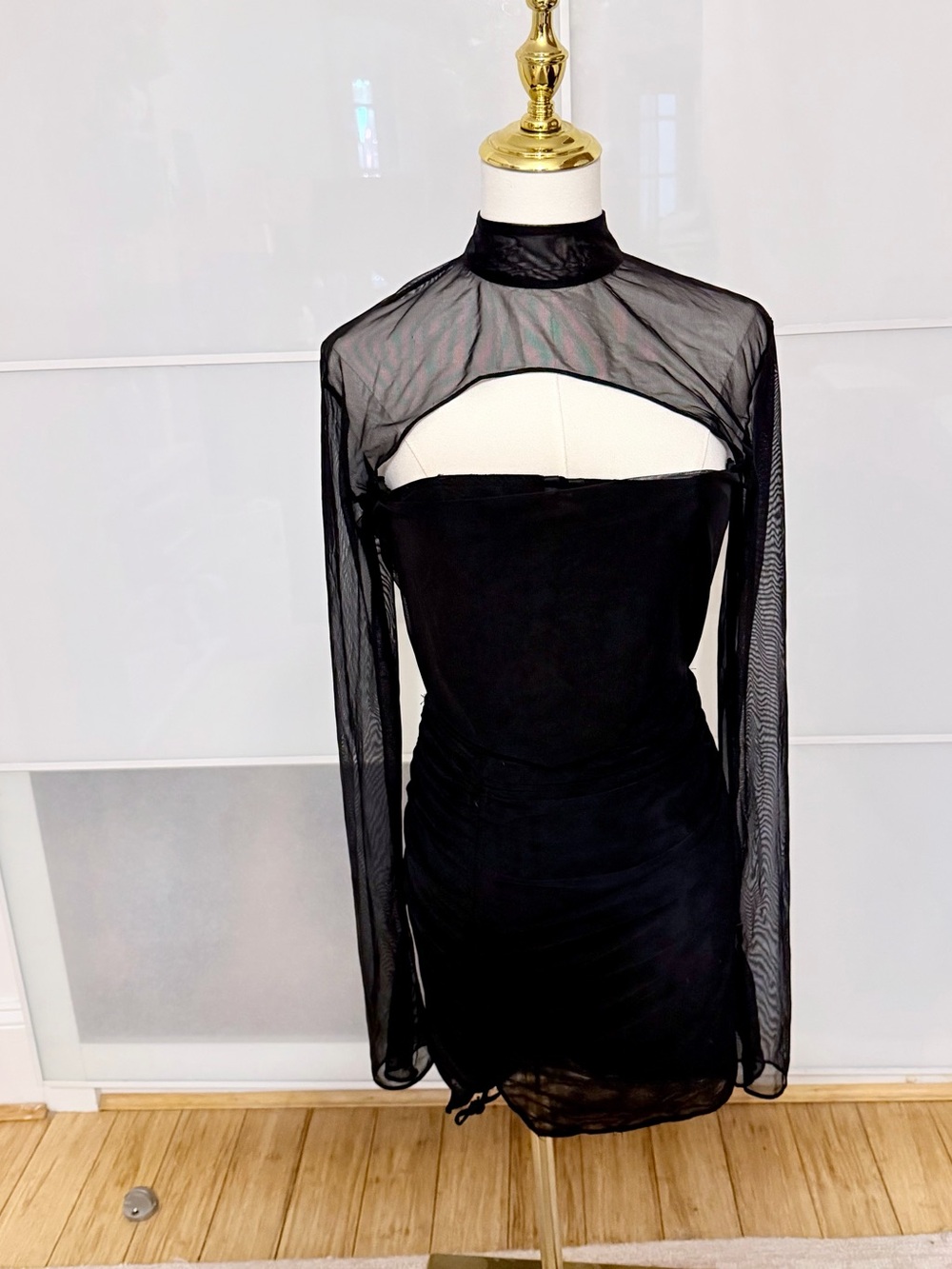 House of CB Black Sheer-Panel Mini Dress